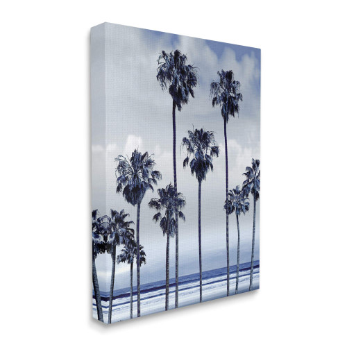Stupell Industries Navy Blue Palm Trees on Coastline Monochromatic, Designed by Devon Davis Canvas Wall Art, 16 x 20, White