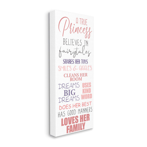 Stupell Industries True Princess Rules Pink Purple Motivational Phrases, Designed by Kim Allen Canvas Wall Art, 13 x 30
