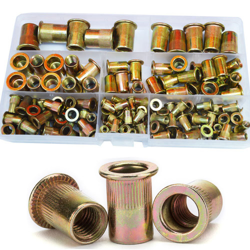 Rivet Nut Threaded Flat Head Insert Nutsert M3 M4 M5 M6 M8 M10 M12 Assortment Kit Zinc Plated Carbon Steel,150Pcs