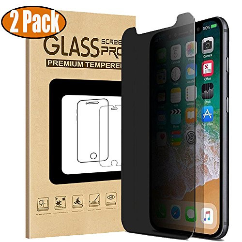 [2 PACK] iPhone X Screen Protector Privacy, VUV 9H Anti-Spy Tempered Glass [Case Friendly] Anti Scratch/Fingerprint 2.5D Curve Edge Easy Install with Lifetime Replacement Warranty