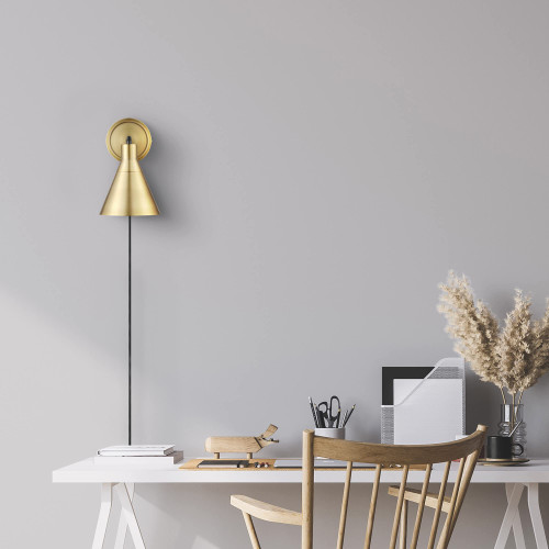 Globe Electric 65544 1-Light Dimmable Plug-in or Hardwire Wall Sconce, Matte Brass, Matte Black Accent, Stepless Dimming Rotary Switch on Canopy, Black Fabric Cord, Wall Lamp Dimmable Globe Electric 65544 1-Light Dimmable Plug-in or Hardwire Wall Sconce, Matte Brass, Matte Black Accent, Stepless Dimming Rotary Switch on Canopy, Black Fabric Cord, Wall Lamp Dimmable