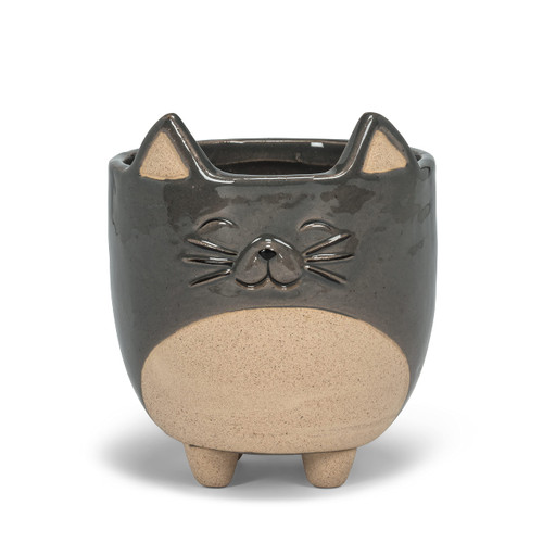 Abbott Collection Cat on Legs Planter - Small Animal Stoneware Flower Pots for Indoor Plants - Durable Ceramic Pots for Planting Succulents, Flowers, Grasses, Bamboo - Large (Grey)