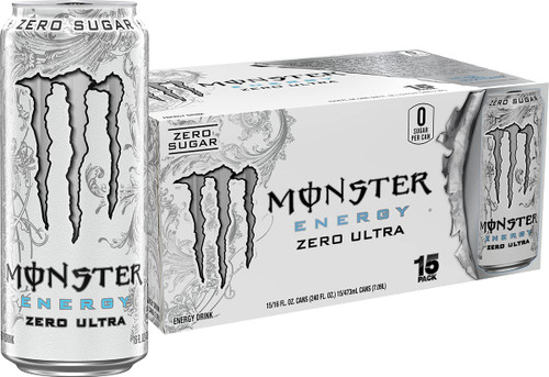 Monster Energy Zero Ultra, Sugar Free Energy Drink, 16 Ounce (Pack of 15) Monster Energy Zero Ultra, Sugar Free Energy Drink, 16 Ounce (Pack of 15)
