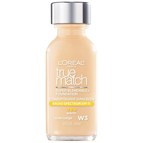 L'Oreal Paris Makeup True Match Super-Blendable Liquid Foundation, Nude Beige W3, 1 Fl Oz,1 Count L'Oreal Paris Makeup True Match Super-Blendable Liquid Foundation, Nude Beige W3, 1 Fl Oz,1 Count