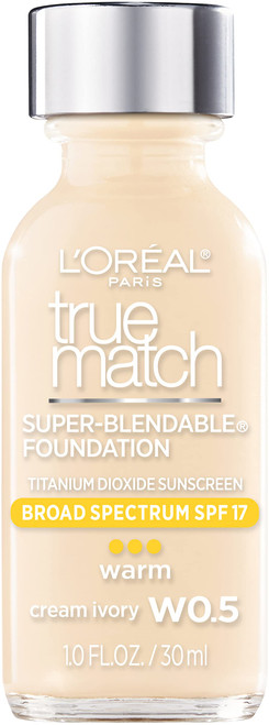 L'Oreal Paris Makeup True Match Super-Blendable Liquid Foundation, Cream Ivory W0.5, 1 Fl Oz,1 Count