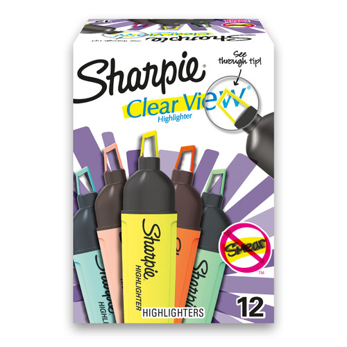 SHARPIE Highlighter, Clear View Highlighter with See-Through Chisel Tip, Tank Highlighter, Assorted, 12 Count