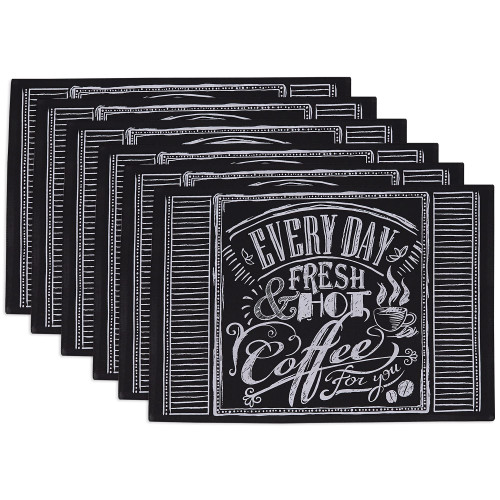 DII Chalkboard Collection Kitchen Placemat Set, 13x19, Coffee Print 6 Piece