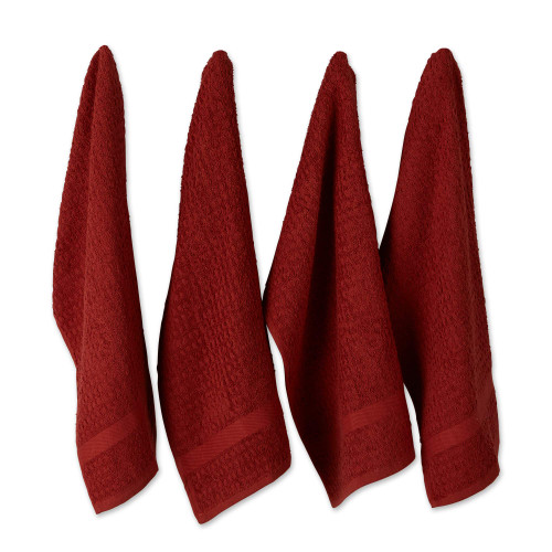 DII Basic Terry Collection Waffle Dishtowel Set, 15x26, Solid Vintage Red, 4 Piece