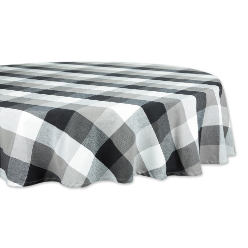 DII Tri-Color Check Collection 100% Cotton Tabletop, Tablecloth, 70" Round, Black