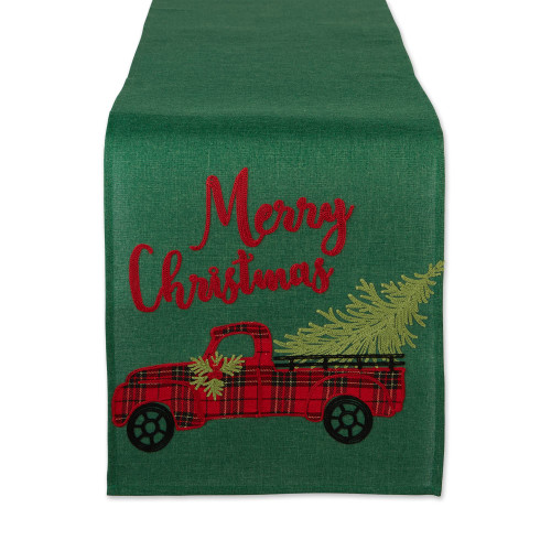 DII Holiday Dining Table Decoration Embroidered Christmas Table Runner, 14x108, Plaid Christmas Truck