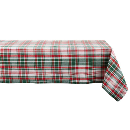DII Yuletide Plaid Christmas Collection Holiday Dining Table Linen, Tablecloth, 52x52, Forest Green & Maroon