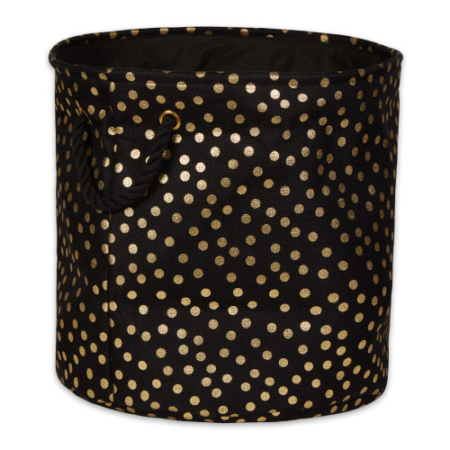 DII Polyester Storage Bin Gold Metallic Collection Collapsible with Handles Large Round Black