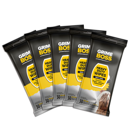 Grime Boss Heavy Duty Wipes (6 x 30ct) | Wet Wipes Used for Hands, Equipment, Tools, Garden, Automotive| Easily Removes Oil, Grease, & Dirt Grime Boss Heavy Duty Wipes (6 x 30ct) | Wet Wipes Used for Hands, Equipment, Tools, Garden, Automotive| Easily Removes Oil, Grease, & Dirt