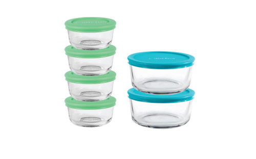 Anchor Hocking SnugFit 12 Piece Glass Food Storage Containers with Lids, Mixed Blue