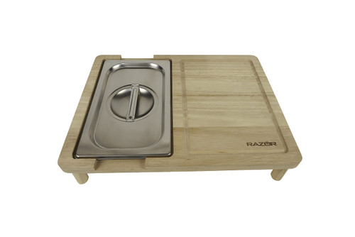 Mr. Bar-B-Q RAZOR Multipurpose Griddle Cutting Board with Covered Food Storage, Brown, 08811RZ, Small
