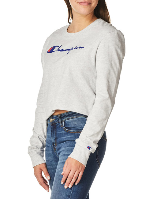 Champion Women's Boyfriend Long Sleeve Cropped Tee, GFS SILVER GREY, 2X LARGE