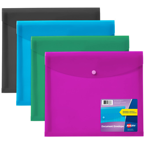Avery Document Holder Envelope, Holds 450 Letter/A4-Size Sheets, 4-Color 4-Pack (73556) Document Holder Assorted