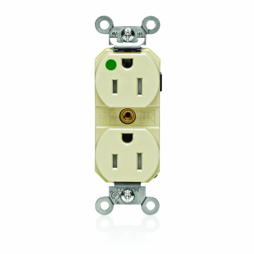 Leviton M8200-ILI Lev-Lok 15-Amp, 2P, 3W, Illuminated Face, Straight Blade, Hospital Grade, Isolated Ground, Modular Wiring Device Duplex Receptacle, Ivory
