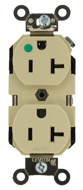 Leviton 8300-I 20 Amp, 125 Volt, Extra Heavy Duty Hospital Grade, Duplex Receptacle, Straight Blade, Self Grounding, Ivory
