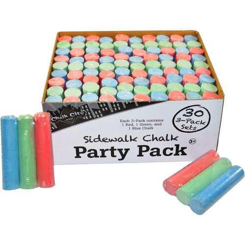 Chalk City Sidewalk Chalk, 30 Count, 3 Assorted Colors, Jumbo Chalk, Non-Toxic, Washable, Art Set