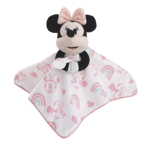 Disney Minnie Mouse White, Pink, and Aqua Rainbow and Heart Lovey Security Blanket Disney Minnie Mouse White, Pink, and Aqua Rainbow and Heart Lovey Security Blanket
