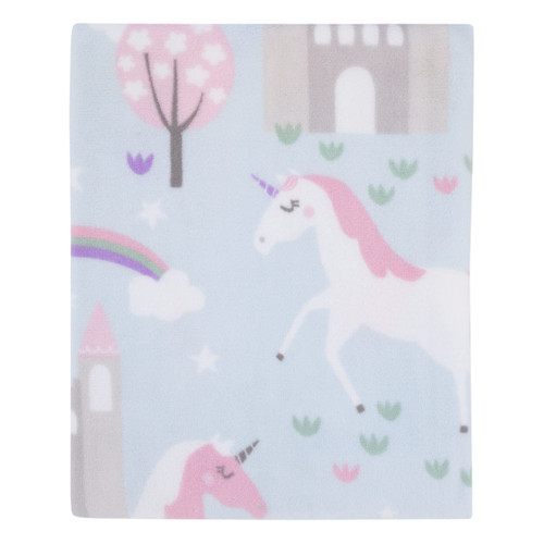 Everything Kids Unicorn Aqua, Pink and White Castles and Rainbows Super Soft Toddler Blanket