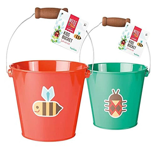 Toysmith Beetle & Bee Kids Bucket, Children's Gardening Bucket, Colorful Beach Bucket, Assorted Colors