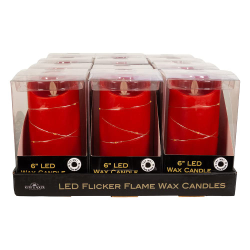 Kurt S. Adler 6-Inch Battery-Operated Flicker Flame Red Candle with Fairy Lights