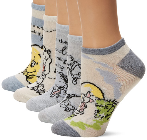 WINNIE THE POOH Women's 5 Pack No Show, Blue White Multi, Fits Sock Size 9-11 Fits Shoe Size 4-9 WINNIE THE POOH Women's 5 Pack No Show, Blue White Multi, Fits Sock Size 9-11 Fits Shoe Size 4-9