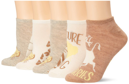 Disney womens Lion King 5 Pack No Show Casual Sock, Beige Mixed, 9 11 US