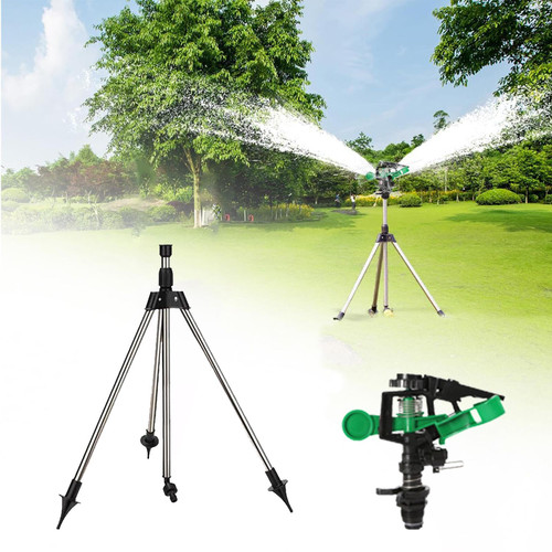 Impact Sprinkler on Tripod Base, 360 Degree Automatic Watering Grass Lawn Garden Sprinklers, Tripod Water Sprinkler, Telescoping Tripod Sprinkler for Large Area Coverage Lawn/Yard/Garden