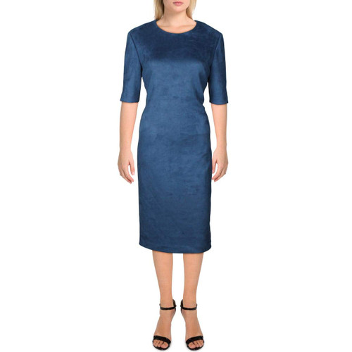 Anne Klein Womens Suede Midi Shift Dress Blue 12