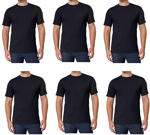 Kirkland Men's Crew Neck White T-Shirts 100% Combed Heavyweight Cotton (Pack of 6) (Black, Medium)