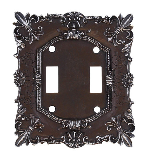 Top Brass Fleur De Lis Electrical Cover Wall Plate Ornate Tuscan Scroll Decor - Single Switch, Double, Rocker, Outlet (Double Switch)