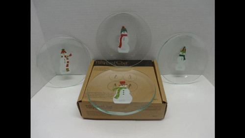 PAMPERED CHEF SNOWMEN APPETIZER PLATES #3011 SET OF 4 6" ROUND