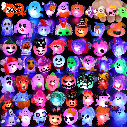 Nucifer 50 Pcs Halloween LED Light Up Rings Halloween Treat 3D Halloween Rings Toy For Kids Adults Flashing Glow Rings In The Dark Non Candy Treats Halloween Party Favors For Kids Goodie Bag Stuffers Nucifer 50 Pcs Halloween LED Light Up Rings Halloween Treat 3D Halloween Rings Toy For Kids Adults Flashing Glow Rings In The Dark Non Candy Treats Halloween Party Favors For Kids Goodie Bag Stuffers