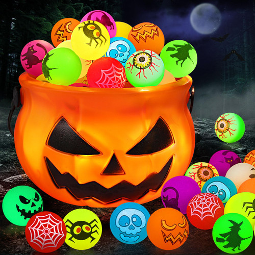 Halloween Party Favors Kids Toys 62Pcs Halloween Toys Glow In The Dark Party Supplies Bouncy Balls Toys for Kids Halloween Party Decorations Favor Bag Fillers Trick or Treating Goodies