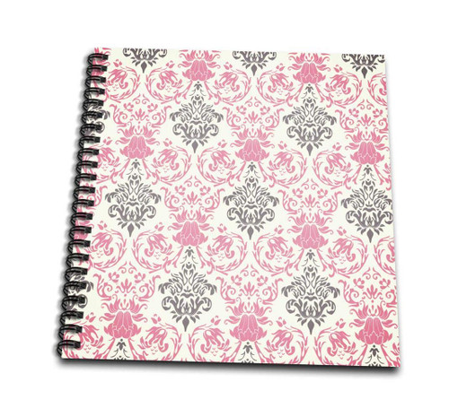 3dRose db_44246_2 Pink & Gray Damask Pattern on A White Background Memory Book, 12 by 12"