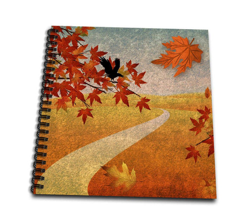 3dRose db_164725_2 Autumn Park Path Maple Leaves and Crow Memory Book, 12" x 12"