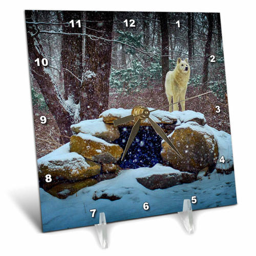 3dRose Arctic Wolf Blue - Desk Clock, 6 by 6-Inch (dc_100273_1)