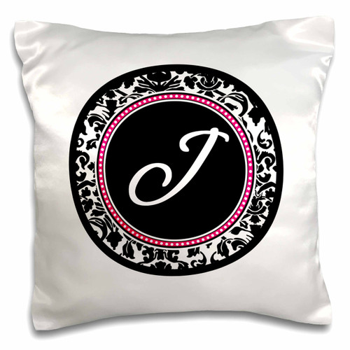 3dRose Letter J stylish monogrammed circle - girly personal initial personalized black damask with hot pink - Pillow Case, 16 by 16-inch (pc_154602_1) 3dRose Letter J stylish monogrammed circle - girly personal initial personalized black damask with hot pink - Pillow Case, 16 by 16-inch (pc_154602_1)