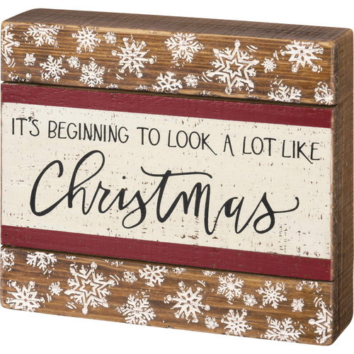 Primitives by Kathy Rustic Holiday Slat Wood Box Sign - It's Beginning To Look a Lot Like Christmas - 8x7 Inches