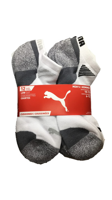 PUMA Mens No Show Low Cut Moisture Control Sport Socks (Shoe Size 7-11) - White - 12 Pack PUMA Mens No Show Low Cut Moisture Control Sport Socks (Shoe Size 7-11) - White - 12 Pack