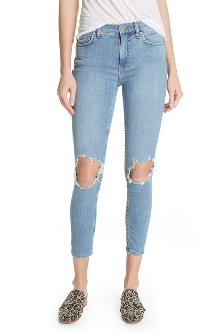 Free People Womens Busted Denim Distressed Skinny Jeans Blue 29