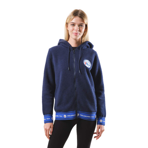 Ultra Game NBA Philadelphia 76ers Womens Full Zip Sherpa Jersey Hoodie with Team Logo, Team Color, Large