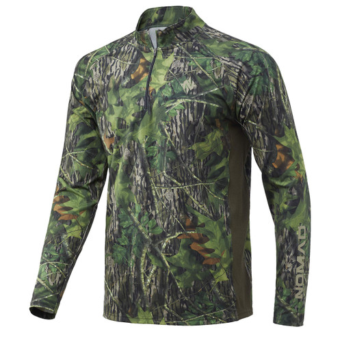 Nomad Mens Pursuit 1/4 Zip Pullover | Hunting Shirt with Sun Protection, Mossy Oak Shadowleaf, Large