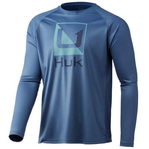 HUK mens Pursuit Long Sleeve |Sun Protecting Fishing Shirt, Huk Reflection - Titanium Blue, Large US