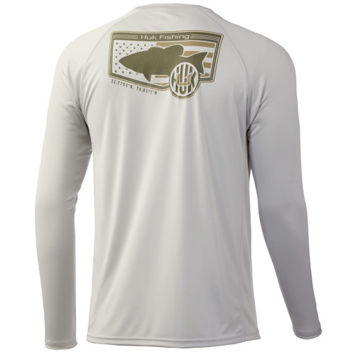 HUK mens Pursuit Long Sleeve |Sun Protecting Fishing Shirt, Bass Banner - Oyster, Medium US HUK mens Pursuit Long Sleeve |Sun Protecting Fishing Shirt, Bass Banner - Oyster, Medium US
