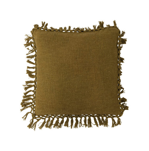 Creative Co-Op Cotton Slub Crochet and Fringe Pillow, 20" L x 20" W x 2" H, Green Creative Co-Op Cotton Slub Crochet and Fringe Pillow, 20" L x 20" W x 2" H, Green