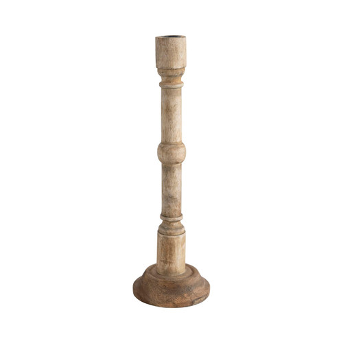 Creative Co-Op Hand-Carved Mango Wood Taper Holder, 16.5", Natural